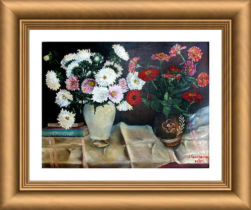Vase of flowers on towel